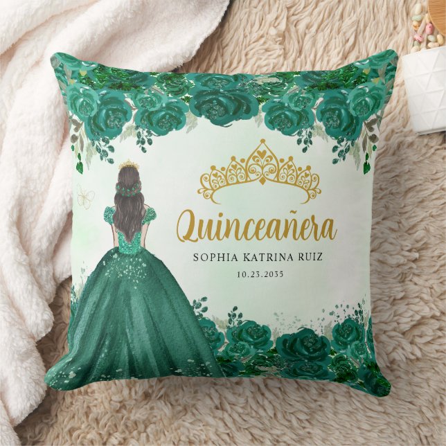 Bloemen Smaragd Groen Prinses Tiara Quinceanera Kussen (Deken)