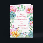 Bloemen Son & Son in Law Bruiloft Jubileum Kaart<br><div class="desc">Gelukkige trouwjubileumkaart voor schoonzoon en schoonzoon met  lentebloemen en vogeltjes en oprechte verzen.</div>