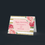 Bloemen Son & Son in Law Bruiloft Jubileum Kaart<br><div class="desc">Gelukkige trouwjubileumkaart voor schoonzoon en schoonzoon met  roze waterverf,  gouden strepen en oprechte vers.</div>