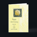 Bloemen Son & Son in Law Bruiloft Jubileum Kaart<br><div class="desc">Gelukkige trouwjubileumkaart voor zoon en schoonzoon met  gele tulpen en oprechte vers.</div>