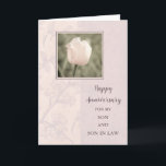 Bloemen Son & Son in Law Bruiloft Jubileum Kaart<br><div class="desc">Gelukkige trouwjubileumkaart voor zoon en schoonzoon met  roze tulpen en oprechte vers.</div>