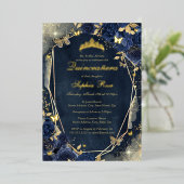 Bloemen Sparkle Butterfly Navy Gold Quinceanera Folie Uitnodiging (Staand Voorkant)