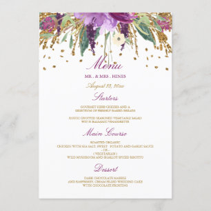 Bloemen Sparkling Amethist Bruiloft Diner Menu