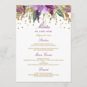 Bloemen Sparkling Amethist Bruiloft Diner Menu (Voorkant)