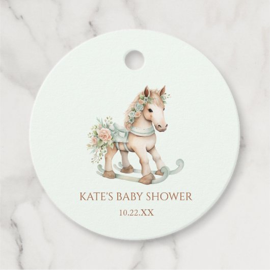 Bloemen Speelgoed Rocking Horse Baby shower Bedankjes Labels (Voorkant)
