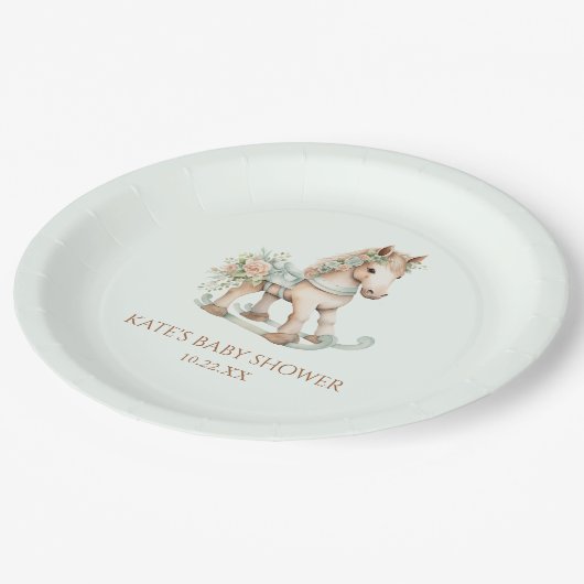 Bloemen Speelgoed Rocking Horse Baby shower Papieren Bordje (Gekanteld)