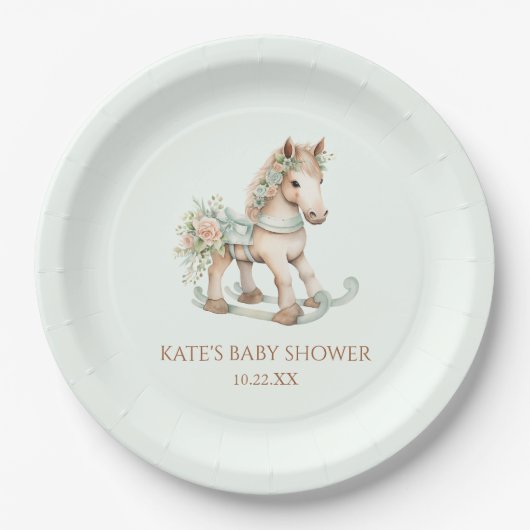 Bloemen  Speelgoed Rocking Horse Baby shower Papieren Bordje (Voorkant)