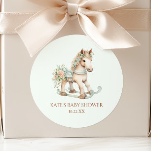 Bloemen  Speelgoed Rocking Horse Baby shower Ronde Sticker
