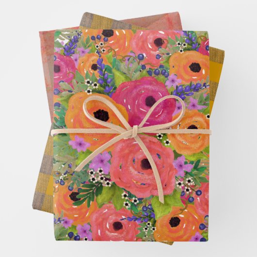 Bloemen, spelden en geometrische | Warm Colours Inpakpapier Vel (In situ)