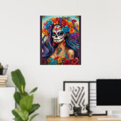Bloemen Splendor in Sugar Skull Make-up Poster (Thuiskantoor)