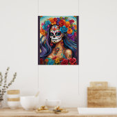 Bloemen Splendor in Sugar Skull Make-up Poster (Keuken)