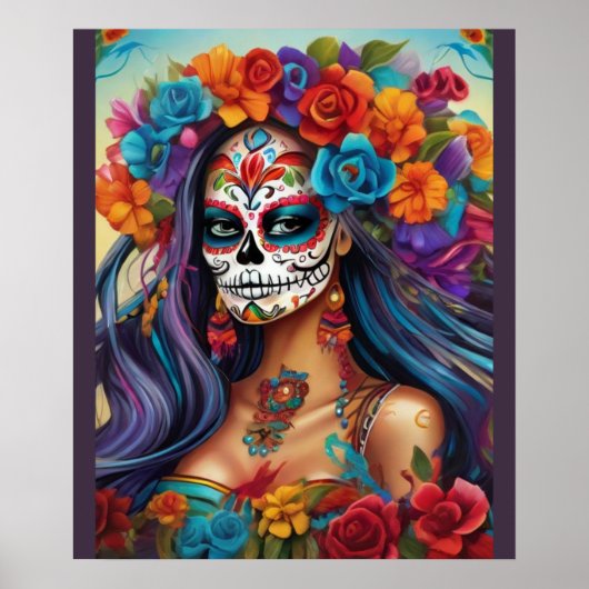 Bloemen Splendor in Sugar Skull Make-up Poster (Voorkant)
