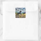 Bloemen/springpaard/hengst Vierkante Sticker (Tas)