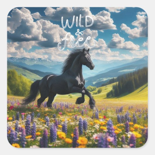 Bloemen/springpaard/hengst Vierkante Sticker (Voorkant)