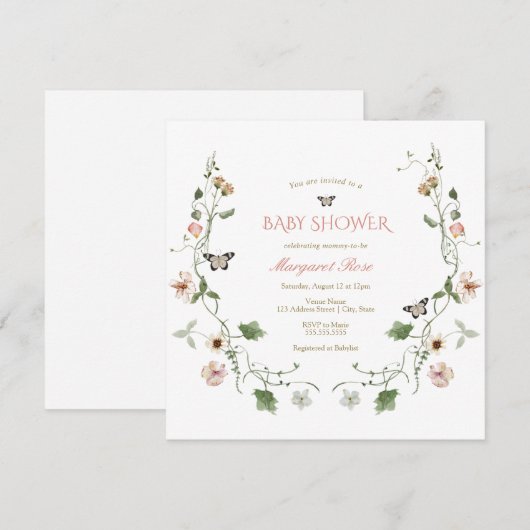 Bloemen Sprookje Tuin Baby shower Uitnodiging (Voorkant / Achterkant)