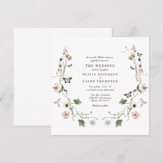 Bloemen sprookje tuin bruiloft kaart (Voorkant / Achterkant)