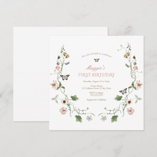 Bloemen sprookje tuin verjaardag kaart (Voorkant / Achterkant)