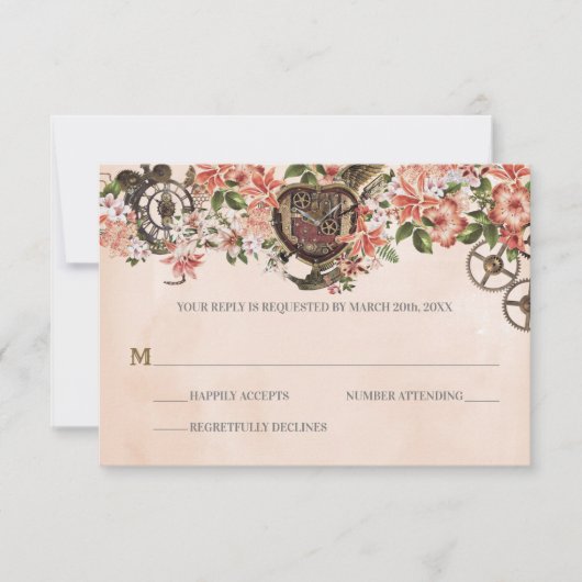 Bloemen Steampunk bruiloft RSVP (Voorkant)