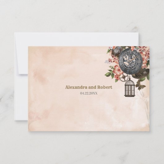 Bloemen Steampunk bruiloft RSVP (Achterkant)
