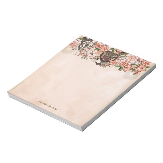 Bloemen Steampunk bruiloft speciale gelegenheid Notitieblok (Linkerzijde)