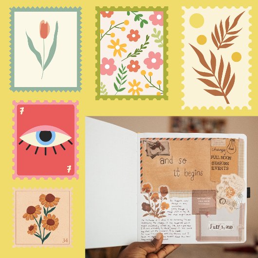 Bloemen stempels plakboek oude letter sticker