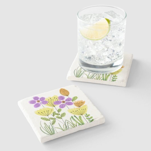 Bloemen Stenen Onderzetter (Zijkant)