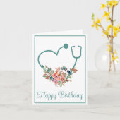 Bloemen Stethoscoop Hart Verpleegster Arts Verjaar Kaart (Gele Bloem)