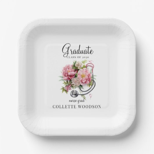 Bloemen Stethoscoop Verpleegkundige Afstudeerder K Papieren Bordje (Voorkant)