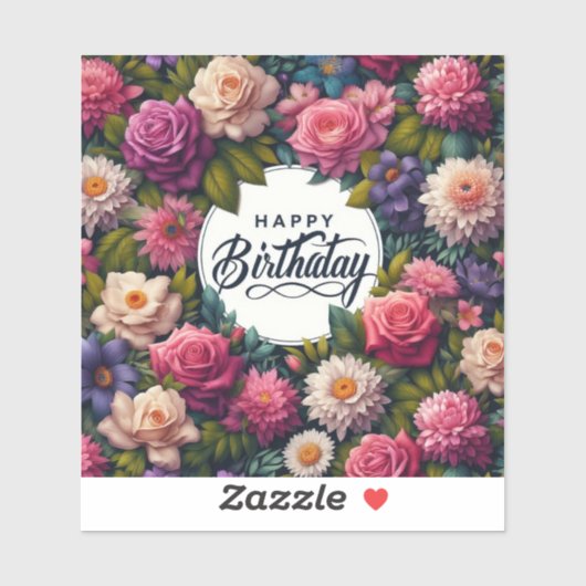 Bloemen sticker : Happy birthday (Vel)