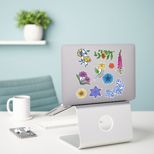 Bloemen Sticker Pack (Laptop op bureau)