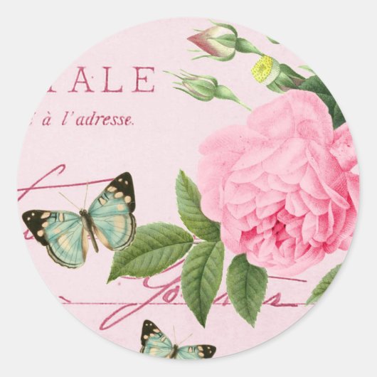 Bloemen  sticker w / roze roos (Voorkant)