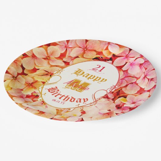 Bloemen Stijlvol Elegant Modern 21st Verjaardagsfe Papieren Bordje (Gekanteld)