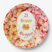 Bloemen Stijlvol Elegant Modern 21st Verjaardagsfe Papieren Bordje (Voorkant)