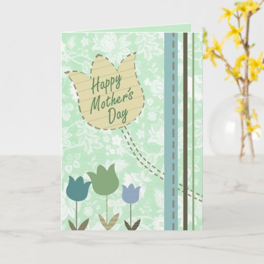 Bloemen, Stippen en strips Kaart (Gele Bloem)