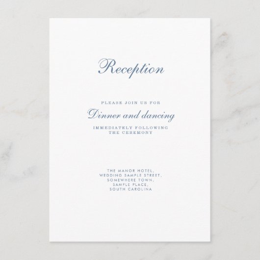  Bloemen Stoffig Blauw Bruiloft Informatiekaartje (Voorkant)