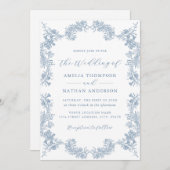  Bloemen Stoffig Blauw Bruiloft Kaart (Voorkant / Achterkant)