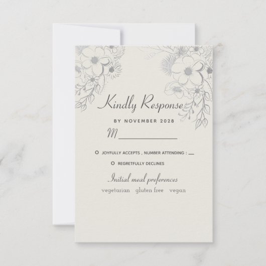 Bloemen Stoffig Blauw Bruiloft RSVP Kaartje (Voorkant)