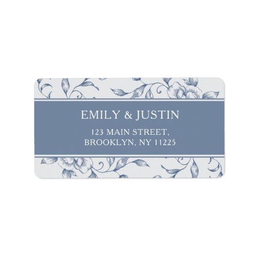 Bloemen Stoffig Blauw Elegant Bruiloft Adres Etiket (Voorkant)
