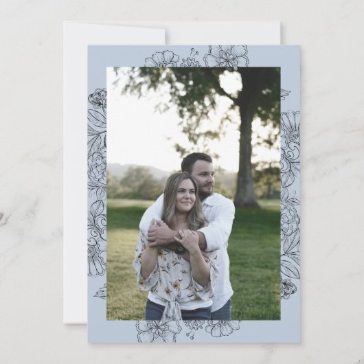  Bloemen Stoffig Blauw Foto Bruiloft Kaart (Achterkant)