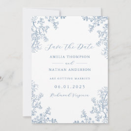  Bloemen Stoffig Blauw Huwelijk Save The Date