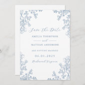 Bloemen Stoffig Blauw Huwelijk Save The Date (Voorkant / Achterkant)