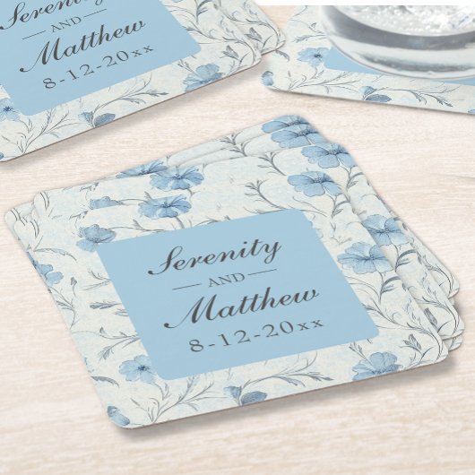 Bloemen Stoffig Blauw Land Tuin Rustieke Huwelijk Kartonnen Onderzetters