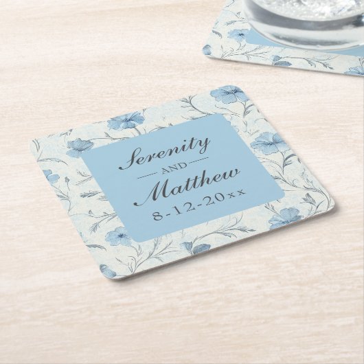 Bloemen Stoffig Blauw Land Tuin Rustieke Huwelijk Kartonnen Onderzetters (Schuin)