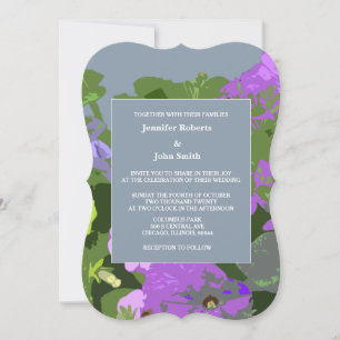 Bloemen Stoffig Blauw Violet Artsy Elegant Bruilof Kaart