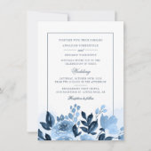 Bloemen Stoffig Blauw Waterverf Blush Bruiloft Kaart (Voorkant)