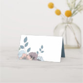 Bloemen Stoffig Blauw Zalm Roze Namen Datum Bruilo Plaatskaartje (Achterkant)