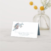 Bloemen Stoffig Blauw Zalm Roze Namen Datum Bruilo Plaatskaartje (Voorkant)