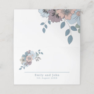 Bloemen Stoffig Blauw Zalm Roze Namen Datum Bruilo Plaatskaartje