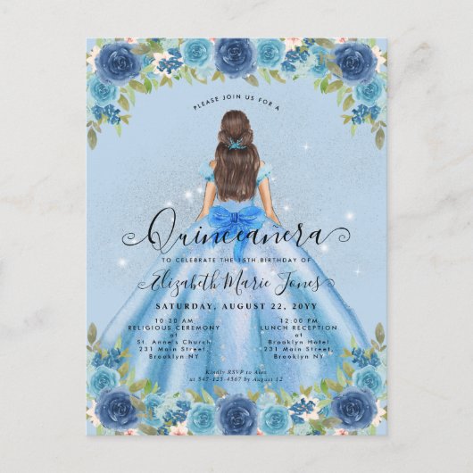 Bloemen Stoffig Blauw Zilver Glam Prinses Quincean Briefkaart (Voorkant)