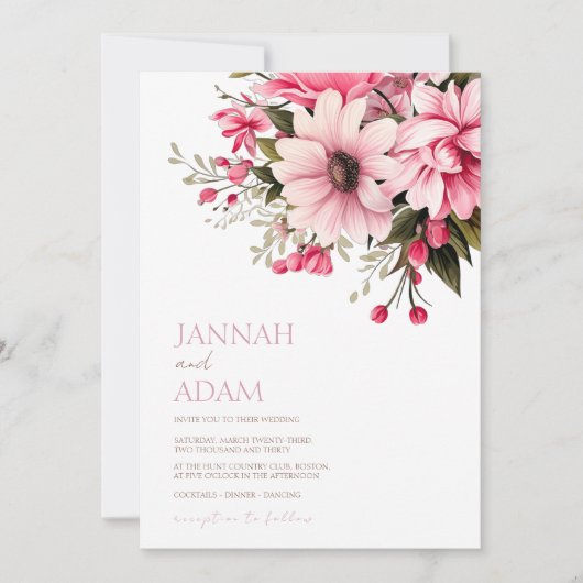 Bloemen Stoffig Roze Wildflower Zomer Tuin Bruilof Kaart (Voorkant)